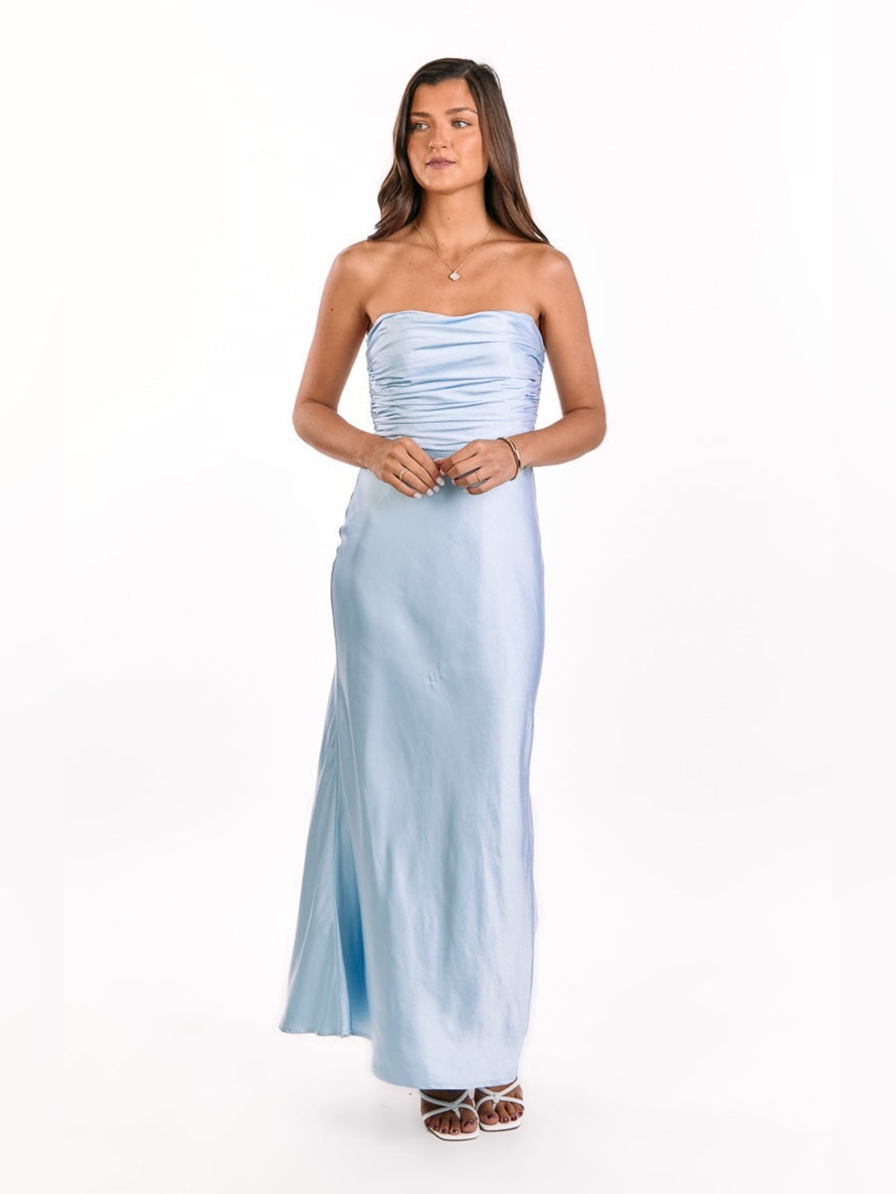 Beginning Boutique Strapless Powder Blue Satin Gown